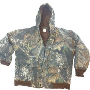 Vintage Jerzees Outdoors Jacket Mens Size Large Faded Camo Hooded Lined Outdoors